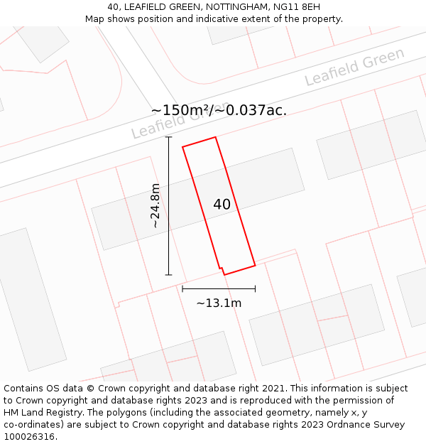 40, LEAFIELD GREEN, NOTTINGHAM, NG11 8EH: Plot and title map