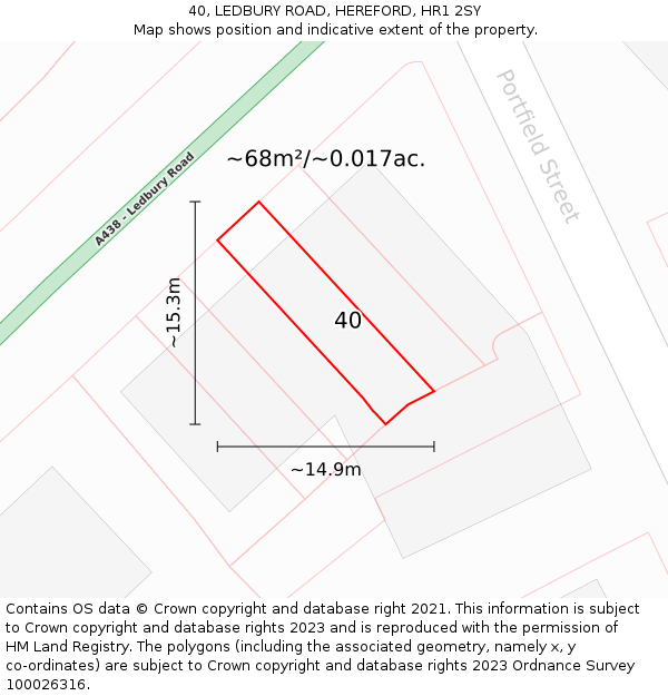 40, LEDBURY ROAD, HEREFORD, HR1 2SY: Plot and title map