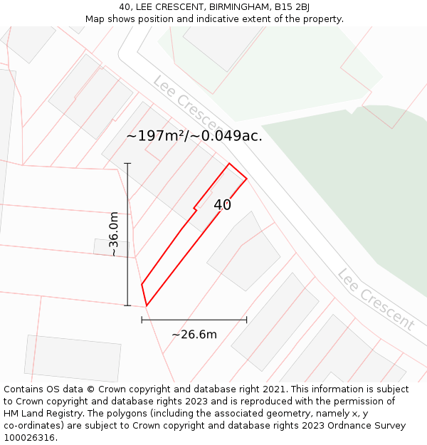 40, LEE CRESCENT, BIRMINGHAM, B15 2BJ: Plot and title map