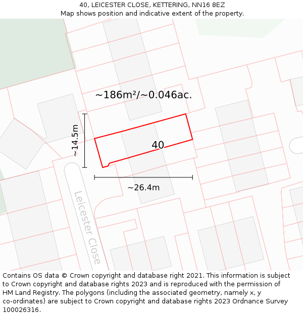 40, LEICESTER CLOSE, KETTERING, NN16 8EZ: Plot and title map