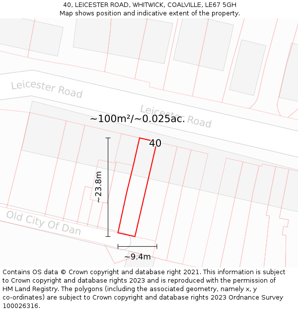 40, LEICESTER ROAD, WHITWICK, COALVILLE, LE67 5GH: Plot and title map