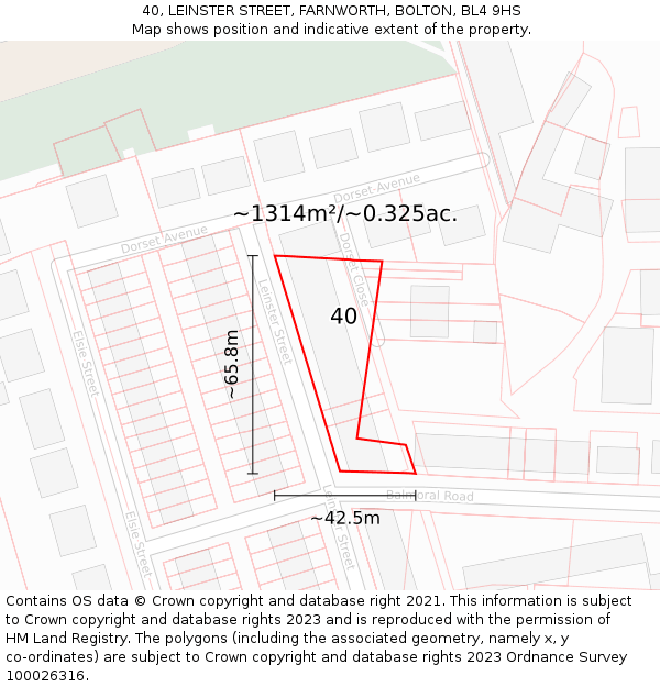 40, LEINSTER STREET, FARNWORTH, BOLTON, BL4 9HS: Plot and title map