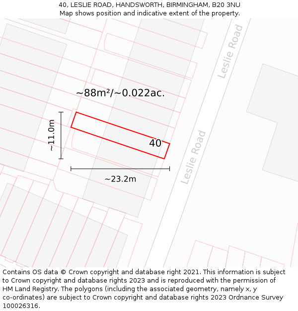 40, LESLIE ROAD, HANDSWORTH, BIRMINGHAM, B20 3NU: Plot and title map
