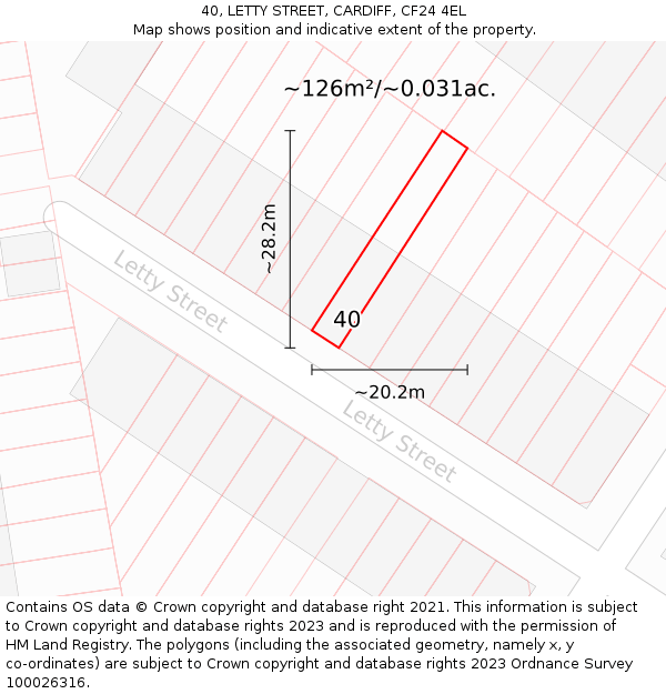 40, LETTY STREET, CARDIFF, CF24 4EL: Plot and title map