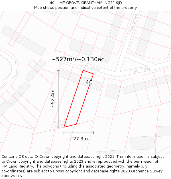 40, LIME GROVE, GRANTHAM, NG31 9JD: Plot and title map
