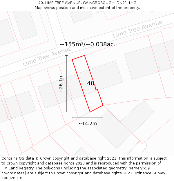 40, LIME TREE AVENUE, GAINSBOROUGH, DN21 1HG: Plot and title map