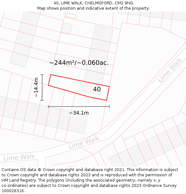 40, LIME WALK, CHELMSFORD, CM2 9NG: Plot and title map
