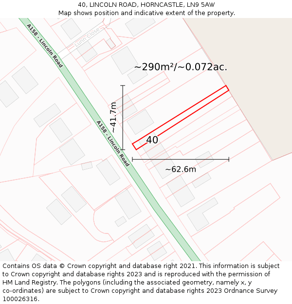 40, LINCOLN ROAD, HORNCASTLE, LN9 5AW: Plot and title map