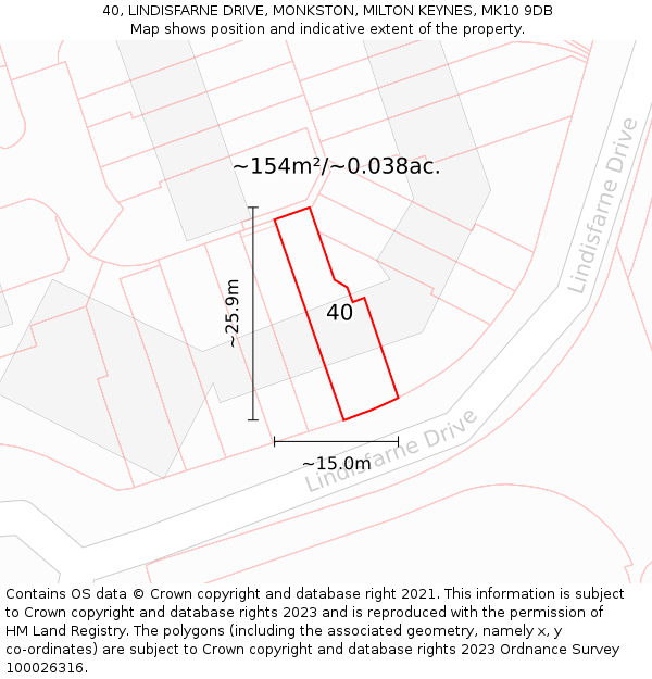 40, LINDISFARNE DRIVE, MONKSTON, MILTON KEYNES, MK10 9DB: Plot and title map