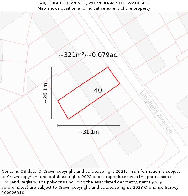 40, LINGFIELD AVENUE, WOLVERHAMPTON, WV10 6PD: Plot and title map