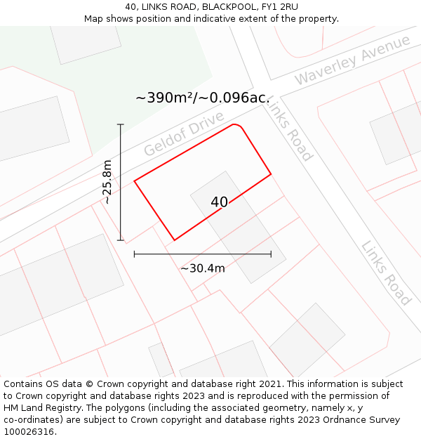 40, LINKS ROAD, BLACKPOOL, FY1 2RU: Plot and title map