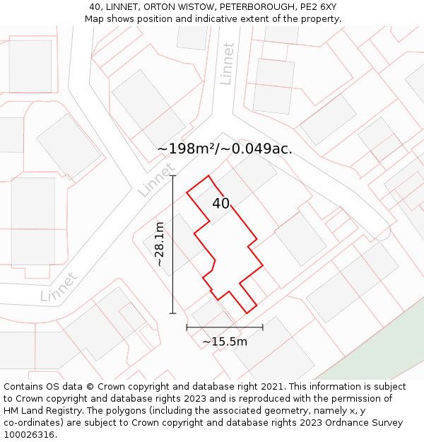 40, LINNET, ORTON WISTOW, PETERBOROUGH, PE2 6XY: Plot and title map