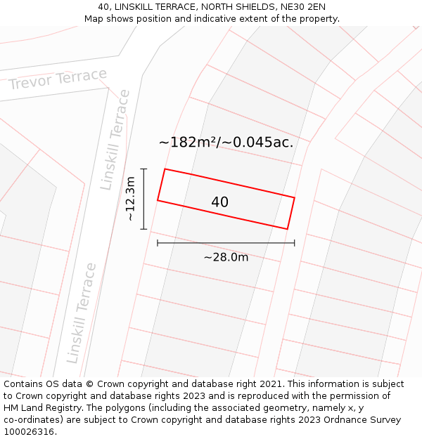 40, LINSKILL TERRACE, NORTH SHIELDS, NE30 2EN: Plot and title map