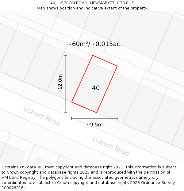 40, LISBURN ROAD, NEWMARKET, CB8 8HS: Plot and title map