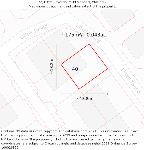 40, LITTELL TWEED, CHELMSFORD, CM2 6SH: Plot and title map
