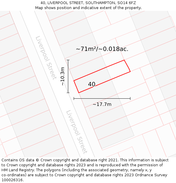 40, LIVERPOOL STREET, SOUTHAMPTON, SO14 6FZ: Plot and title map