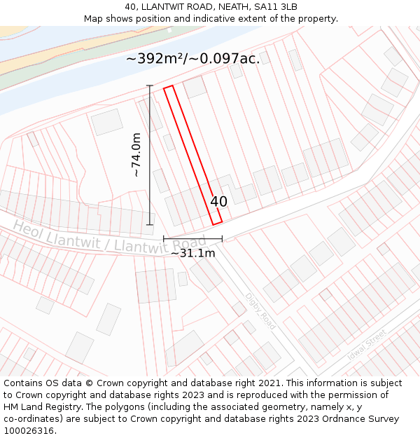 40, LLANTWIT ROAD, NEATH, SA11 3LB: Plot and title map