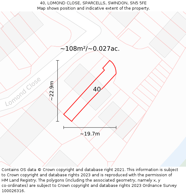 40, LOMOND CLOSE, SPARCELLS, SWINDON, SN5 5FE: Plot and title map