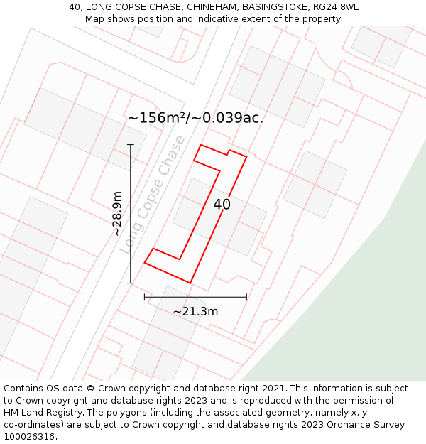 40, LONG COPSE CHASE, CHINEHAM, BASINGSTOKE, RG24 8WL: Plot and title map