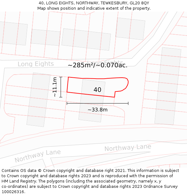 40, LONG EIGHTS, NORTHWAY, TEWKESBURY, GL20 8QY: Plot and title map