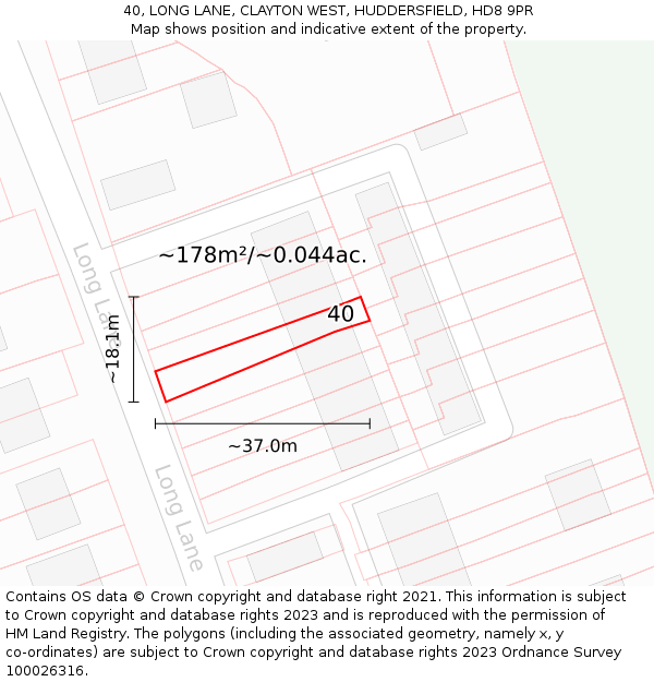 40, LONG LANE, CLAYTON WEST, HUDDERSFIELD, HD8 9PR: Plot and title map