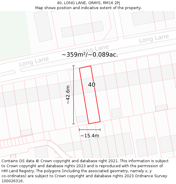 40, LONG LANE, GRAYS, RM16 2PJ: Plot and title map