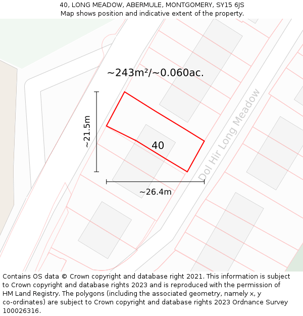 40, LONG MEADOW, ABERMULE, MONTGOMERY, SY15 6JS: Plot and title map