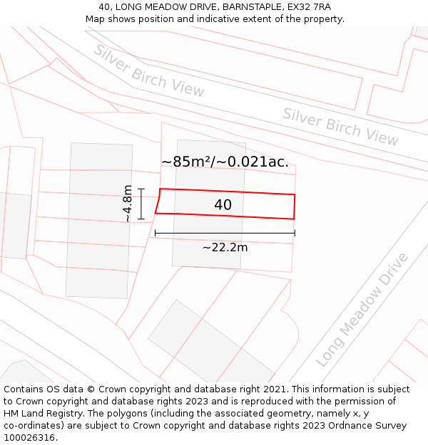 40, LONG MEADOW DRIVE, BARNSTAPLE, EX32 7RA: Plot and title map