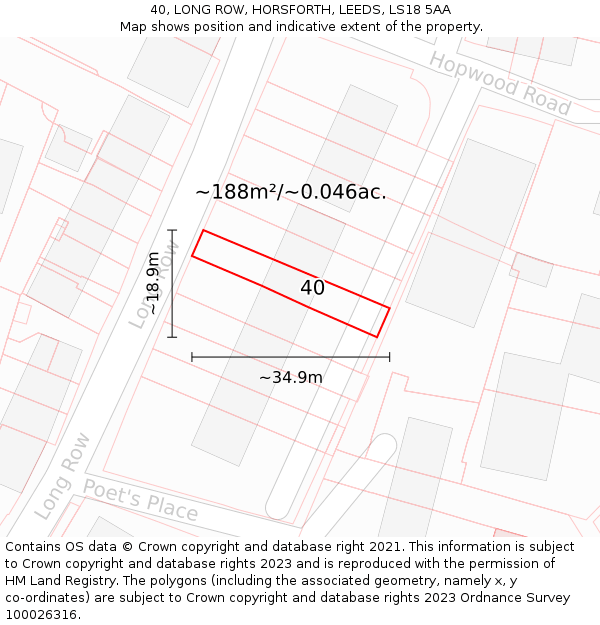 40, LONG ROW, HORSFORTH, LEEDS, LS18 5AA: Plot and title map