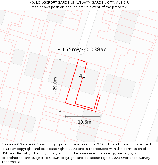 40, LONGCROFT GARDENS, WELWYN GARDEN CITY, AL8 6JR: Plot and title map