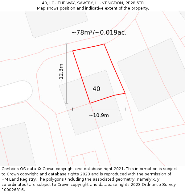 40, LOUTHE WAY, SAWTRY, HUNTINGDON, PE28 5TR: Plot and title map