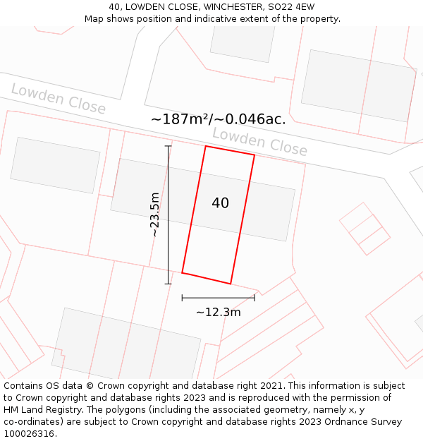 40, LOWDEN CLOSE, WINCHESTER, SO22 4EW: Plot and title map
