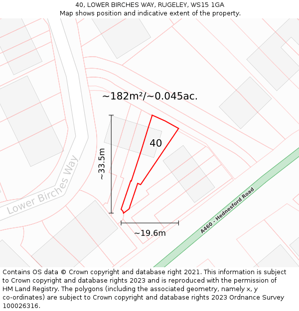 40, LOWER BIRCHES WAY, RUGELEY, WS15 1GA: Plot and title map
