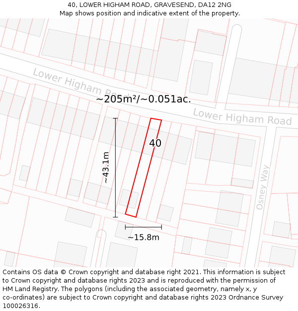 40, LOWER HIGHAM ROAD, GRAVESEND, DA12 2NG: Plot and title map