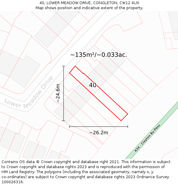 40, LOWER MEADOW DRIVE, CONGLETON, CW12 4UX: Plot and title map