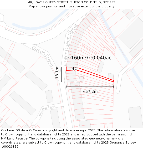 40, LOWER QUEEN STREET, SUTTON COLDFIELD, B72 1RT: Plot and title map