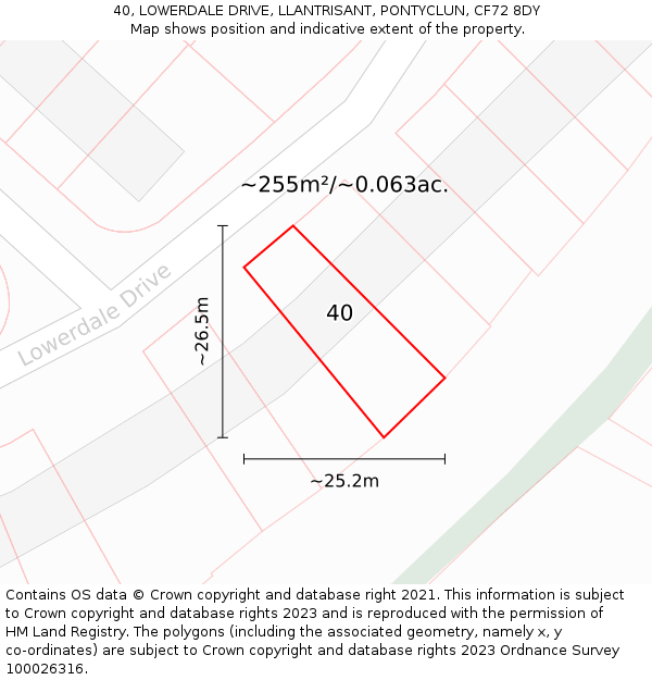 40, LOWERDALE DRIVE, LLANTRISANT, PONTYCLUN, CF72 8DY: Plot and title map