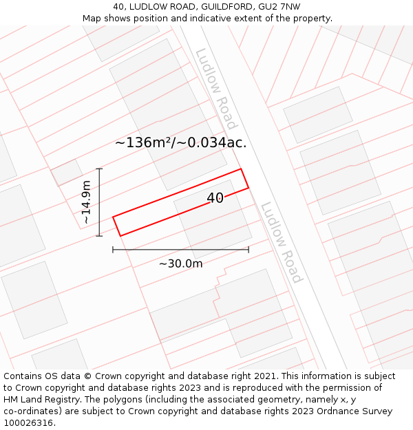 40, LUDLOW ROAD, GUILDFORD, GU2 7NW: Plot and title map