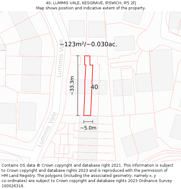 40, LUMMIS VALE, KESGRAVE, IPSWICH, IP5 2FJ: Plot and title map