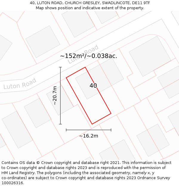 40, LUTON ROAD, CHURCH GRESLEY, SWADLINCOTE, DE11 9TF: Plot and title map