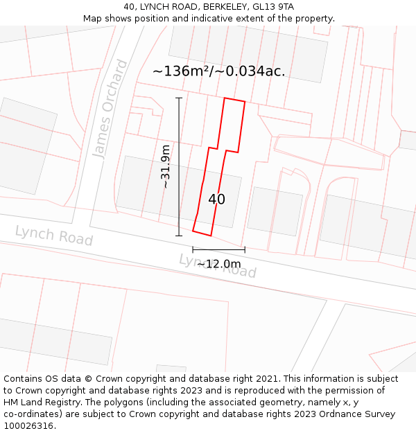 40, LYNCH ROAD, BERKELEY, GL13 9TA: Plot and title map