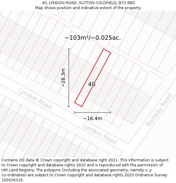 40, LYNDON ROAD, SUTTON COLDFIELD, B73 6BS: Plot and title map