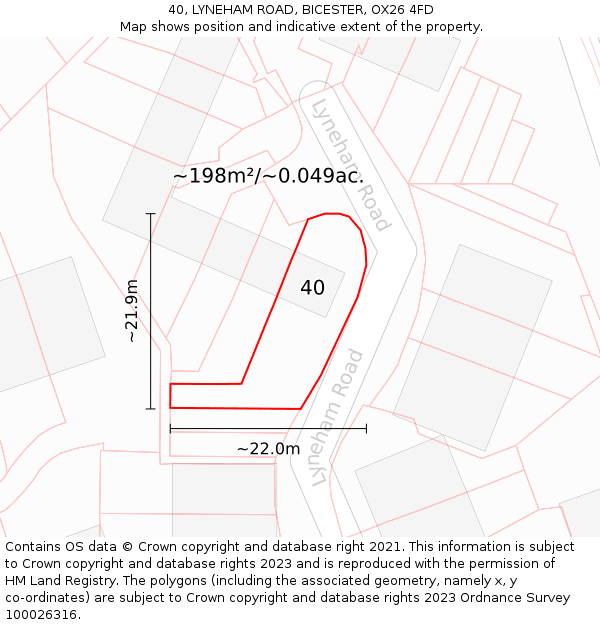 40, LYNEHAM ROAD, BICESTER, OX26 4FD: Plot and title map