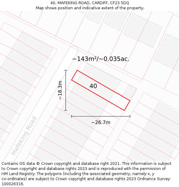 40, MAFEKING ROAD, CARDIFF, CF23 5DQ: Plot and title map