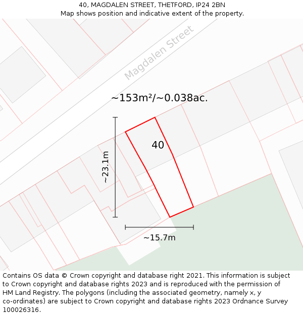 40, MAGDALEN STREET, THETFORD, IP24 2BN: Plot and title map