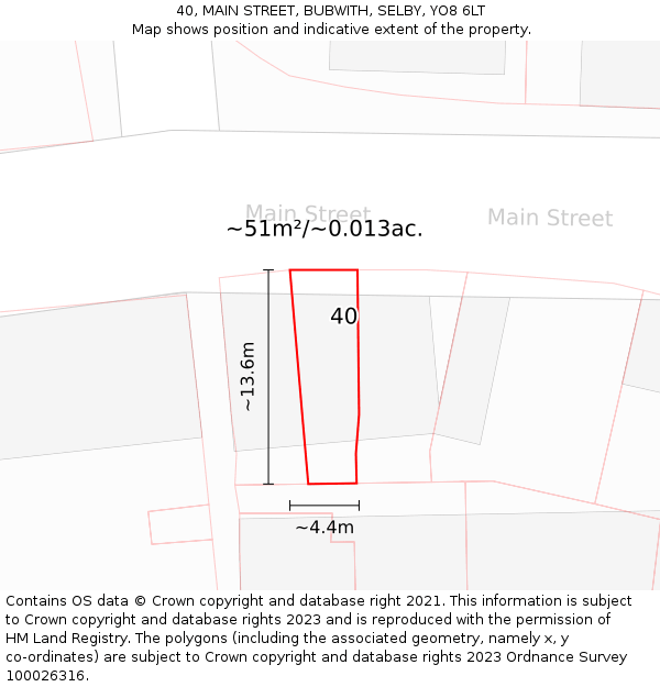 40, MAIN STREET, BUBWITH, SELBY, YO8 6LT: Plot and title map