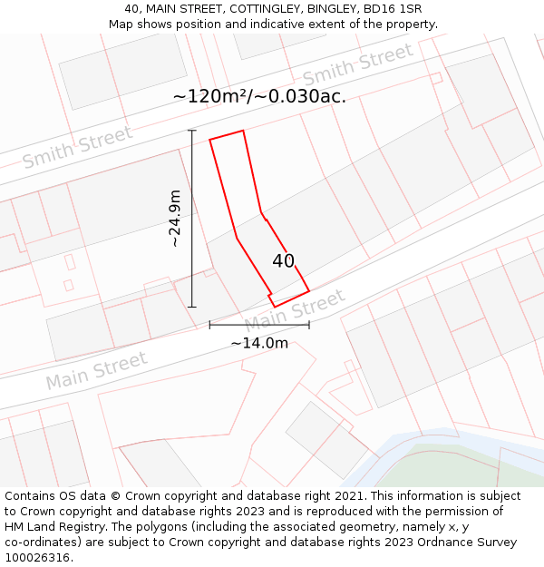40, MAIN STREET, COTTINGLEY, BINGLEY, BD16 1SR: Plot and title map