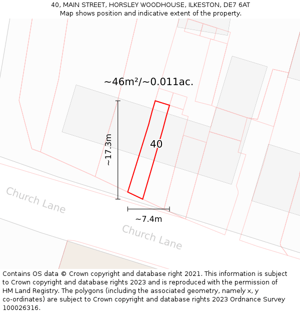 40, MAIN STREET, HORSLEY WOODHOUSE, ILKESTON, DE7 6AT: Plot and title map