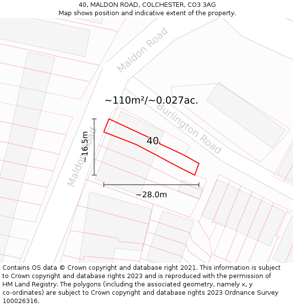 40, MALDON ROAD, COLCHESTER, CO3 3AG: Plot and title map