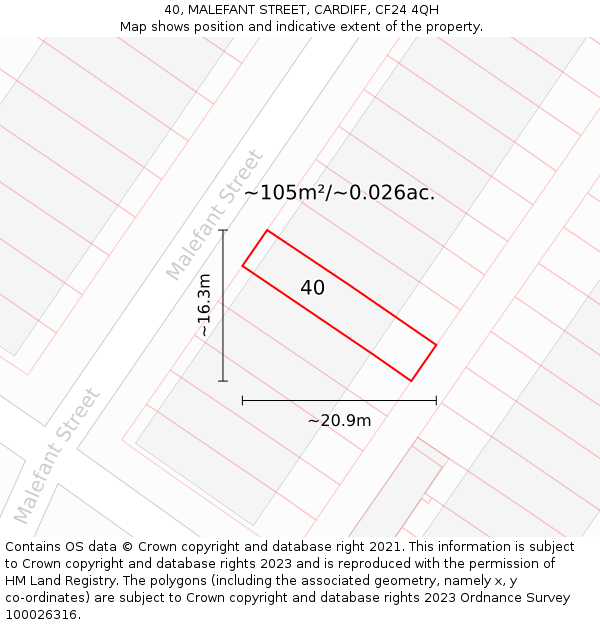 40, MALEFANT STREET, CARDIFF, CF24 4QH: Plot and title map